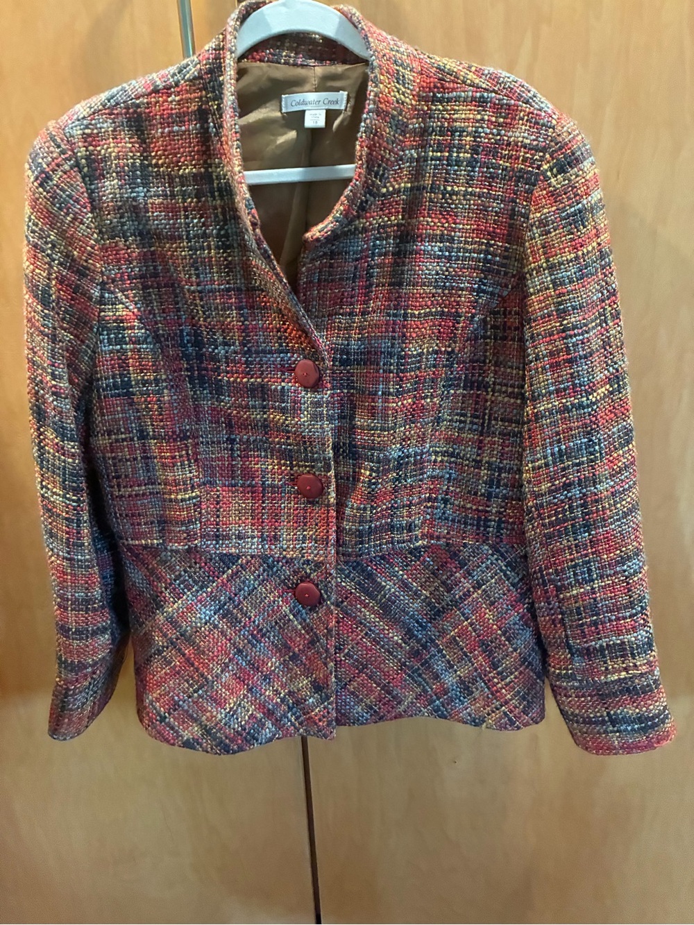 Coldwater Creek Women's Multicolor Tweed Blazer - Red, Blue, Gold Mix